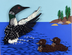 Quilled Loon With Babies